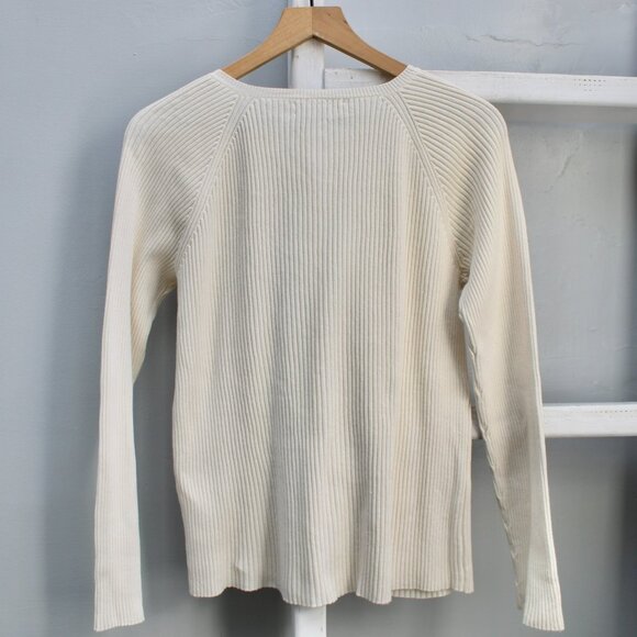 Jones New York VTG Y2K Cream Cotton Ribbed Button Cardigan Sweater Size Large - Picture 5 of 8
